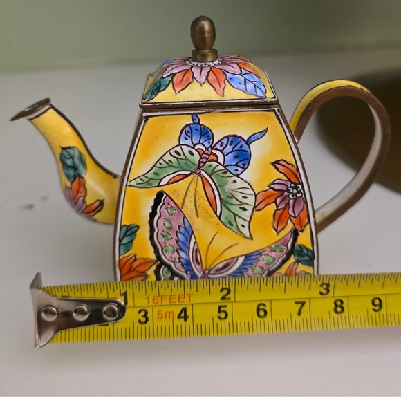 Vintage KELVIN CHEN Miniature Hand Painted Chinoiserie Enamel over Copper Teapot - Picture 6 of 6